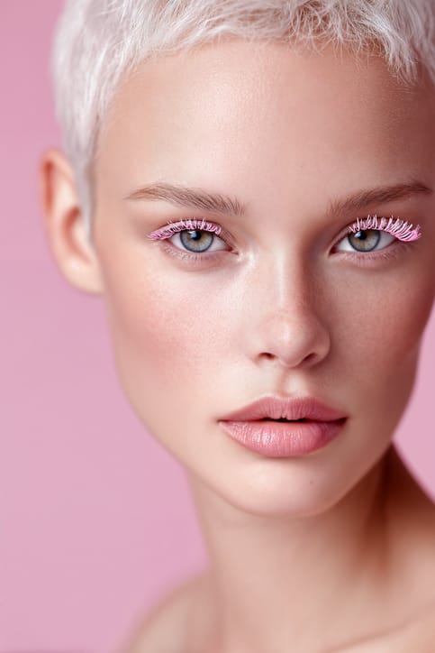 Beauty-Porträt vor rosafarbenem Hintergrund